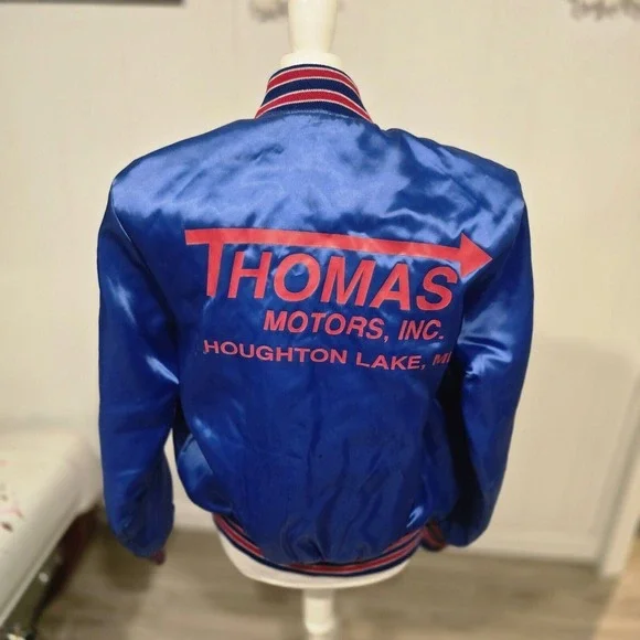 Vintage Snap On Blue Thomas Motors Jacket Size S Satin Snap Front - Picture 3 of 6